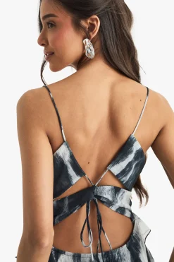 Abstract Crinkle Chiffon Ruffle Maxi Dress