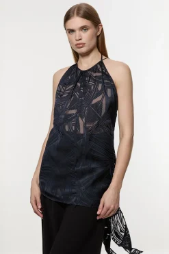 Amelia Graham Burnout Tunique Asymétrique à Col Halter
