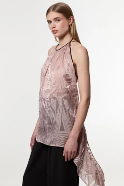 Amelia Graham Petite Tunique Burnout à col halter asymétrique