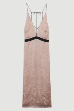 Amelia Graham Robe Colonne en Tissu Tissé avec Détail Lacets Burnout