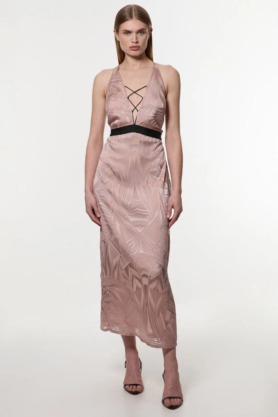 Amelia Graham Robe Colonne en Tissu Tissé avec Détail Lacets Burnout