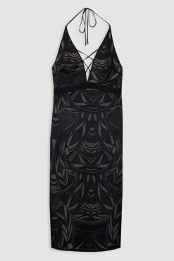 KarenMillen Amelia Graham Robe Colonne Tissée Grande Taille avec Détails en Lacets Burnout<Femme Toutes Les Robes|Robes Mi-Longues