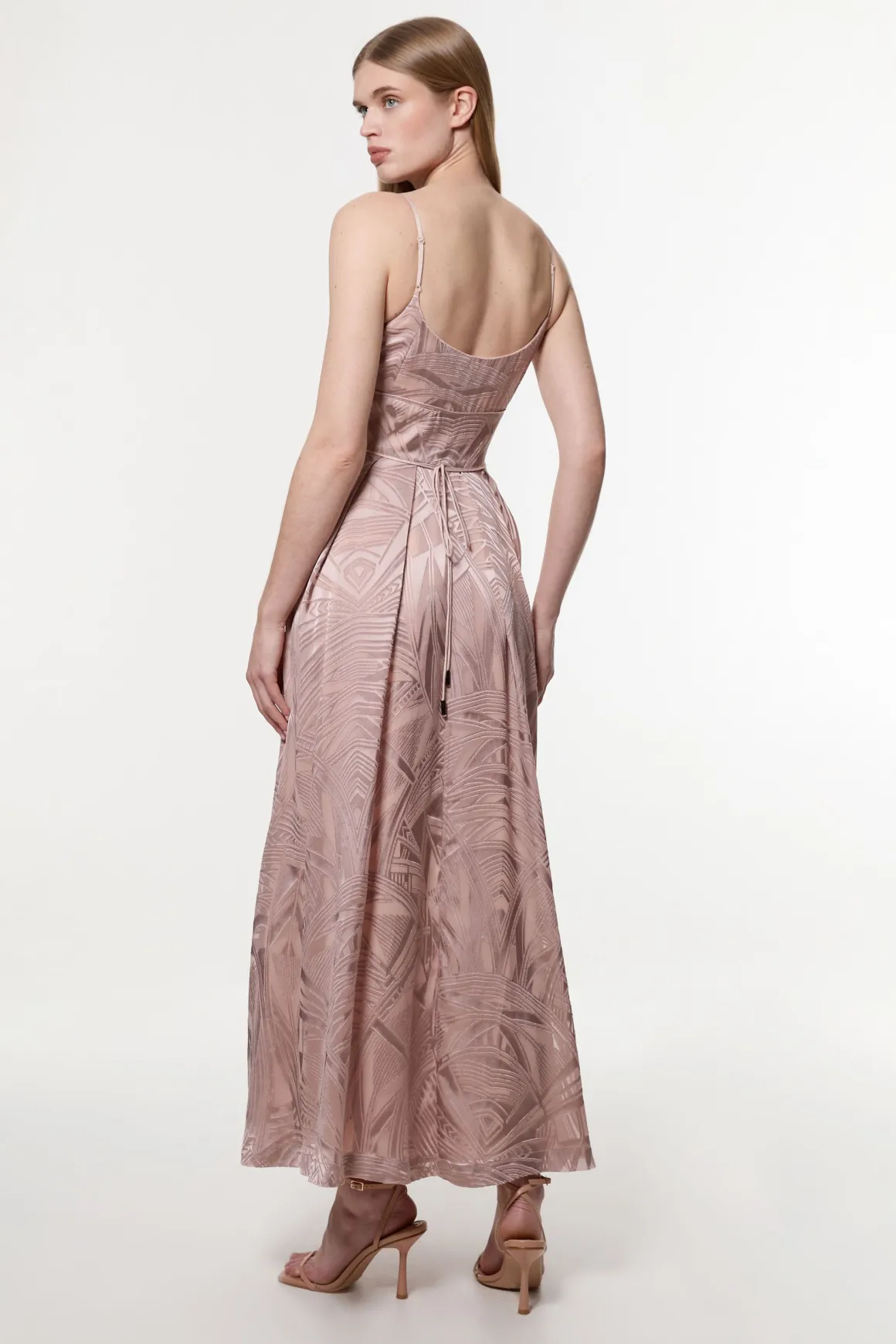 Amelia Graham Robe Maxi de Bal à Bretelles en Tissu Tissé à Effet Burnout avec Fente