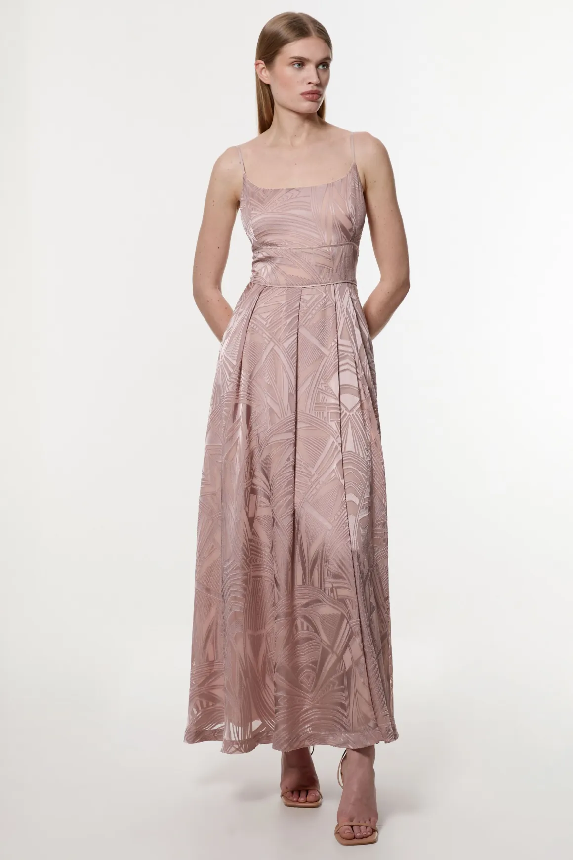 Amelia Graham Robe Maxi de Bal à Bretelles en Tissu Tissé à Effet Burnout avec Fente