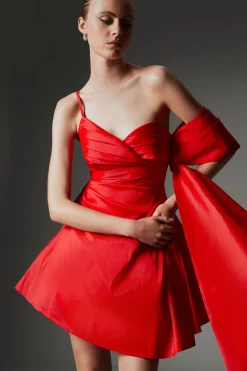 KarenMillen Archive Collection – Mini robe en taffetas petite avec épaule drapée<Femme Toutes Les Robes|Robes D’Automne