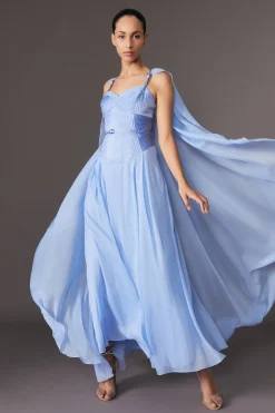 KarenMillen Archive Collection - Robe maxi tissée cape en géorgette avec détail corset haut<Femme Robes Corset|Toutes Les Robes