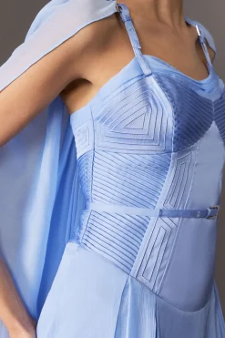 KarenMillen Archive Collection - Robe maxi tissée cape en géorgette avec détail corset haut<Femme Robes Corset|Toutes Les Robes