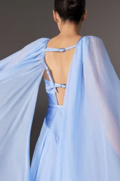 KarenMillen Archive Collection - Robe maxi tissée cape en géorgette avec détail corset haut<Femme Robes Corset|Toutes Les Robes