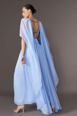 KarenMillen Archive Collection - Robe maxi tissée cape en géorgette avec détail corset haut<Femme Robes Corset|Toutes Les Robes