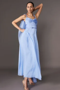 KarenMillen Archive Collection - Robe maxi tissée cape en géorgette avec détail corset haut<Femme Robes Corset|Toutes Les Robes