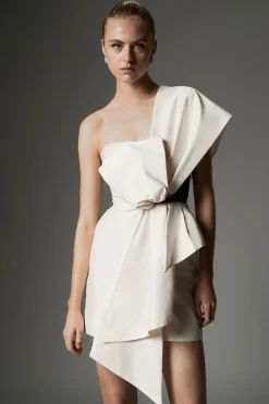 KarenMillen Archive Collection - Robe Mini Tissée à Détail de Nœud en Taffetas<Femme Toutes Les Robes|Robes D’Automne