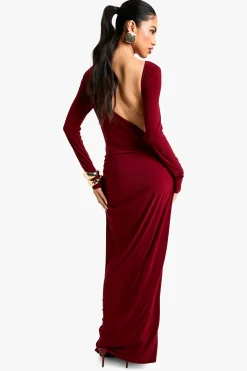 boohoo Asymétrique Robe Maxi Slinky Dos Nu Découpée<Femme Robes À Manches Longues|Robes