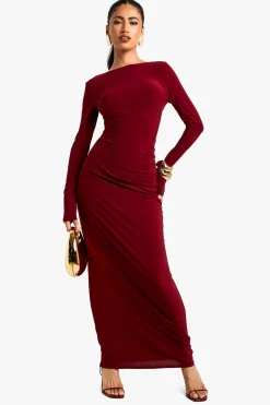 boohoo Asymétrique Robe Maxi Slinky Dos Nu Découpée<Femme Robes À Manches Longues|Robes