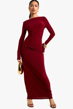 boohoo Asymétrique Robe Maxi Slinky Dos Nu Découpée<Femme Robes À Manches Longues|Robes