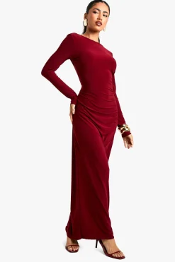 boohoo Asymétrique Robe Maxi Slinky Dos Nu Découpée<Femme Robes À Manches Longues|Robes