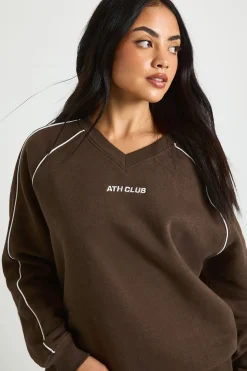 Ath Club Sweat-shirt à col en V brodé avec passepoil, survêtement