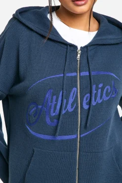 boohoo Athletics Sweat à capuche tricoté surdimensionné à fermeture éclair avec broderie<Femme Pulls Et Gilets|Toutes Les Mailles