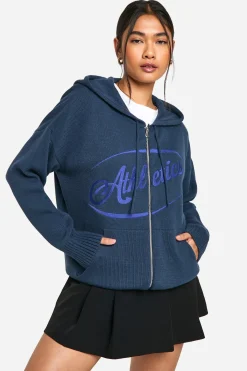 boohoo Athletics Sweat à capuche tricoté surdimensionné à fermeture éclair avec broderie<Femme Pulls Et Gilets|Toutes Les Mailles