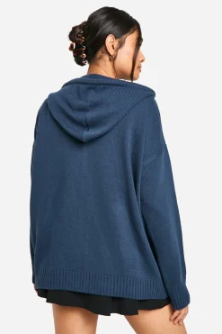boohoo Athletics Sweat à capuche tricoté surdimensionné à fermeture éclair avec broderie<Femme Pulls Et Gilets|Toutes Les Mailles