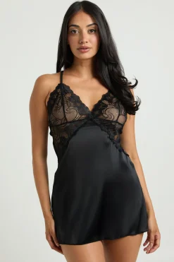 Babydoll en satin et dentelle