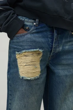 Baggy Fit Stacked Washed Ripped Jeans