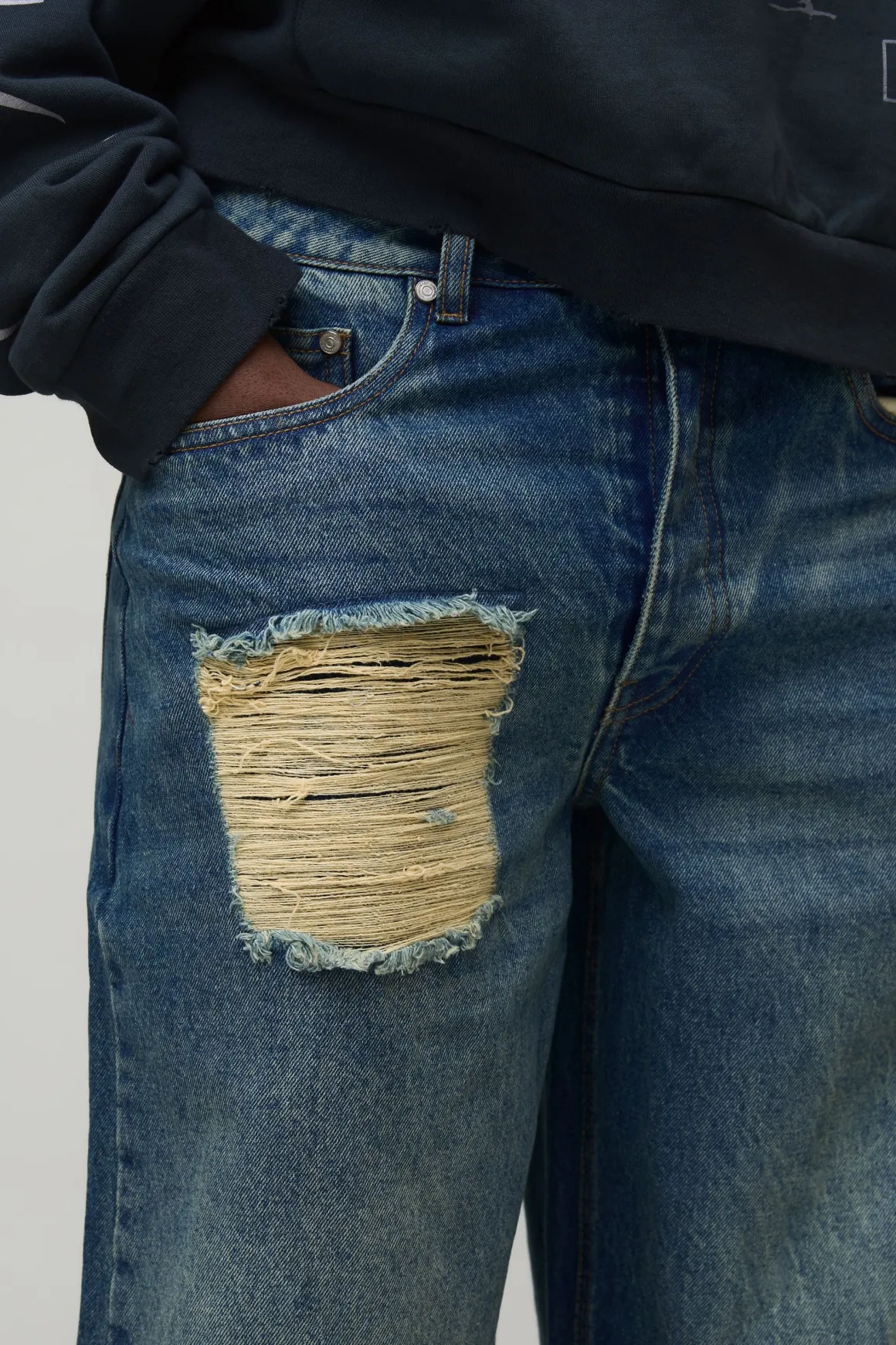Baggy Fit Stacked Washed Ripped Jeans