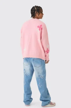 Baggy Rigid Washed Blue Cross Applique Jeans