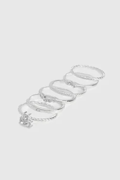 Bagues Silver Diamante Lot de 6
