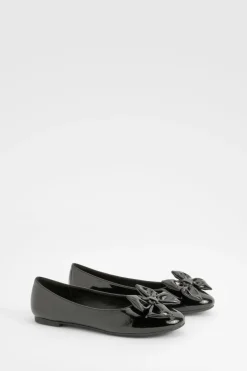 Ballerine en cuir verni à nœud et bout rond