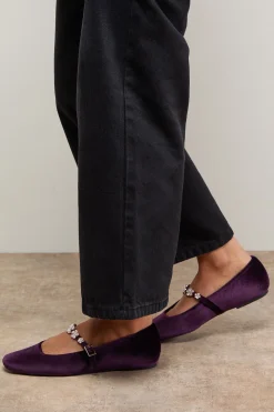 Ballerine Mary Jane Jem en Velours avec Détail Broche Fleur