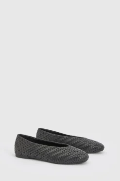 Ballerines À Bout Carré Avec Détail Tissé Coupe Large