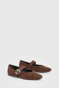 boohoo Ballerines Mary Jane à coupe large avec détail de boucle métallique< Looks Chocolat|Chaussures Plates