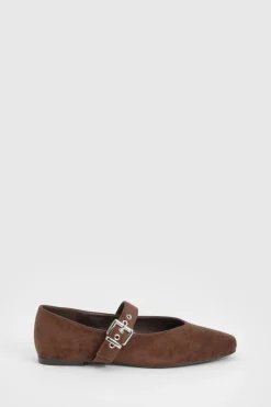 boohoo Ballerines Mary Jane à coupe large avec détail de boucle métallique< Looks Chocolat|Chaussures Plates
