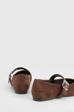 boohoo Ballerines Mary Jane à coupe large avec détail de boucle métallique< Looks Chocolat|Chaussures Plates