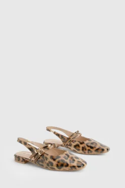 boohoo Ballerines Mary Jane en cuir verni à double bride, coupe large< Imprimé Léopard|Chaussures Plates