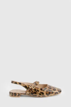boohoo Ballerines Mary Jane en cuir verni à double bride, coupe large< Imprimé Léopard|Chaussures Plates