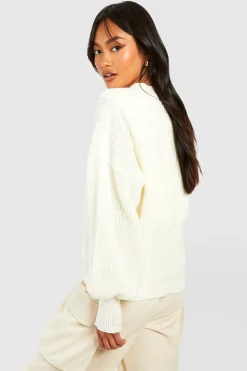 Balloon Sleeve Button Through Rib Cardigan