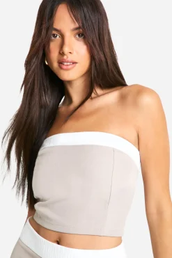 boohoo Bandeau ajusté contrasté en look lin texturé<Femme Tailleurs|Tops