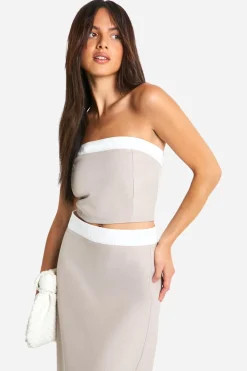 boohoo Bandeau ajusté contrasté en look lin texturé<Femme Tailleurs|Tops