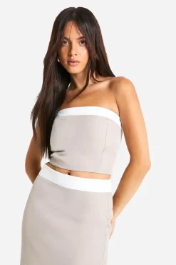 boohoo Bandeau ajusté contrasté en look lin texturé<Femme Tailleurs|Tops