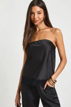 Bandeau Ample en Satin avec Contraste de Dentelle