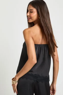Bandeau Ample en Satin avec Contraste de Dentelle