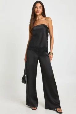 Bandeau Ample en Satin avec Contraste de Dentelle