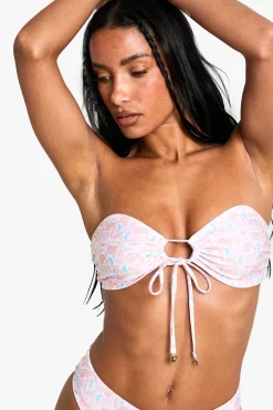 boohoo Bandeau sans bretelles à imprimé coquillage et bordure<Femme Maillots De Bain|Tenues De Plage