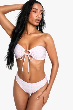 boohoo Bandeau sans bretelles à imprimé coquillage et bordure<Femme Maillots De Bain|Tenues De Plage