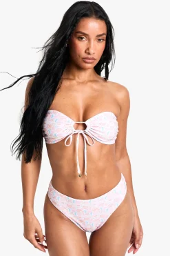 boohoo Bandeau sans bretelles à imprimé coquillage et bordure<Femme Maillots De Bain|Tenues De Plage
