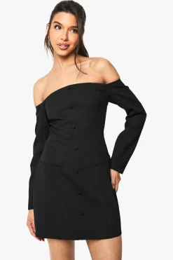 Bardot Robe Mini Ajustée à Boutons