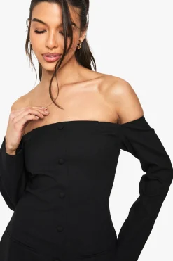 Bardot Robe Mini Ajustée à Boutons