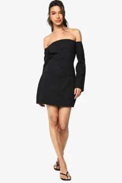 Bardot Robe Mini Ajustée à Boutons