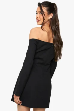 Bardot Robe Mini Ajustée à Boutons